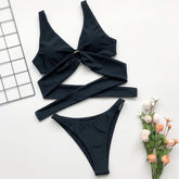 High Cut Tie Back Triangle Brazilian Two Piece Bikini Swimsuit